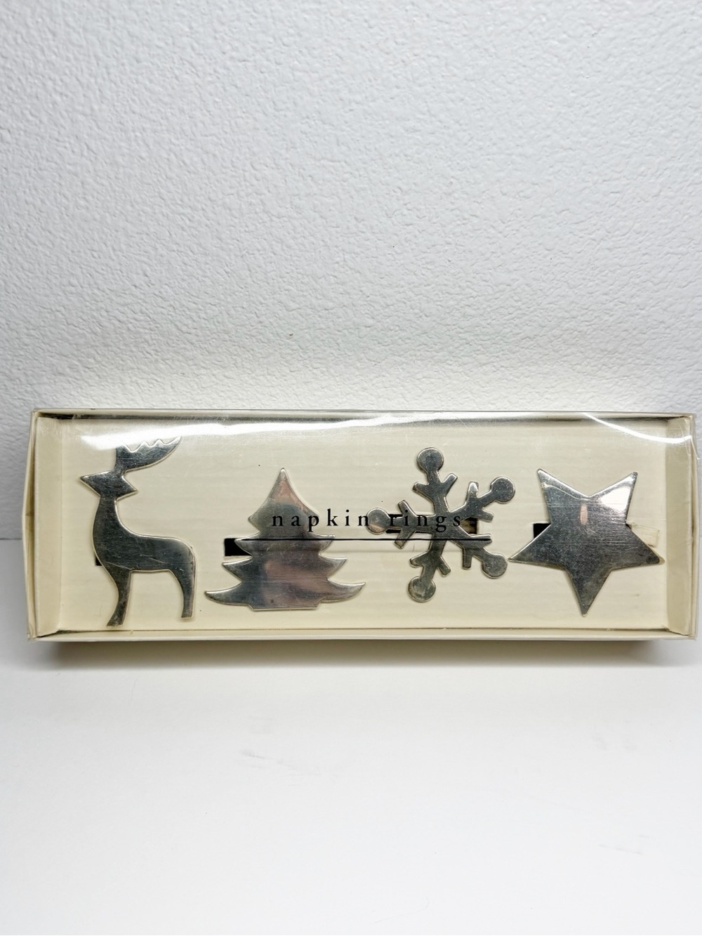Pier 1 Silver Plated Napkin Rings Reindeer Tree Snowflake Star